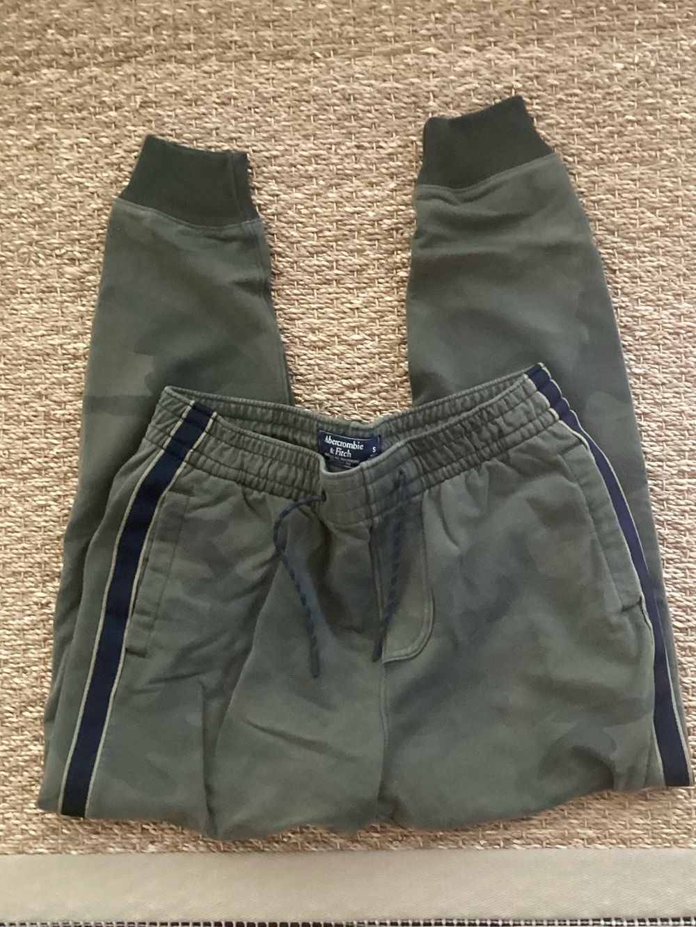 Abercrombie & Fitch Olive Green Jogger Sweatpants with Navy Side Stripes